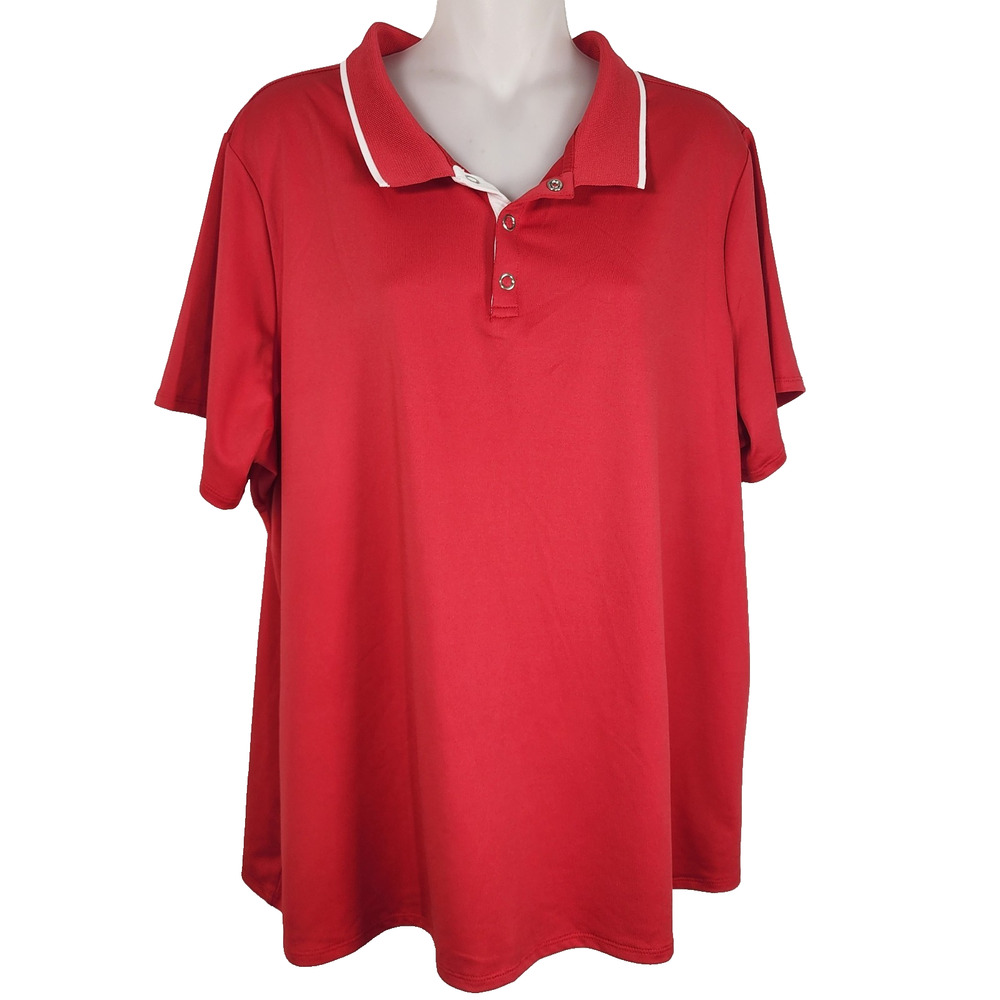 Susan Graver Womens Polo Shirt 1X Red Snap Front Short Sleeve Butterknit Golf